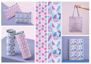 blue and pink seamless tiger print textiles, notebook