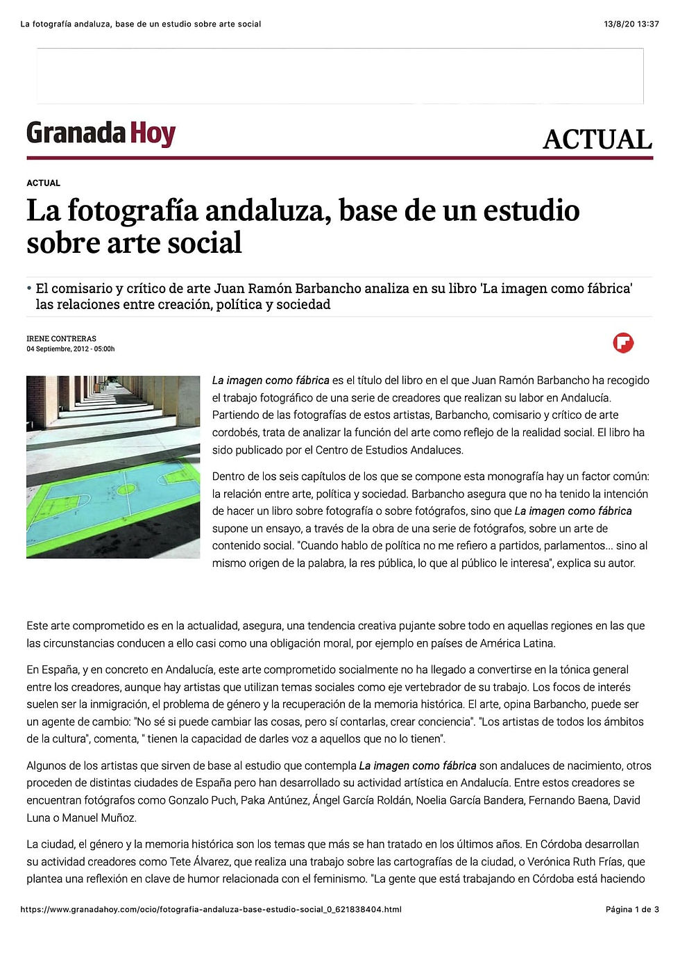 2012-09-04. Granada Hoy. La fotografía andaluza, base de un estudio sobre arte social