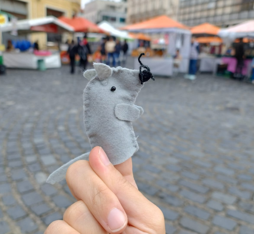 Minha primeira compra por lá foi nada menos que o Fura-Bolo o rato de dedo <3