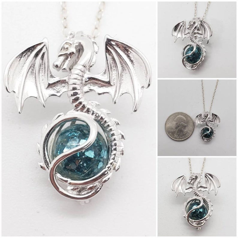 Thumbnail: Memorial Ash Sterling Silver Dragon Locket Pendant Necklace/Cremation Pendant
