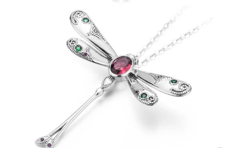 Thumbnail: Studiodragonfly19 Gem Stone Memorial Ash Sterling Silver Dragonfly Cremation Cry