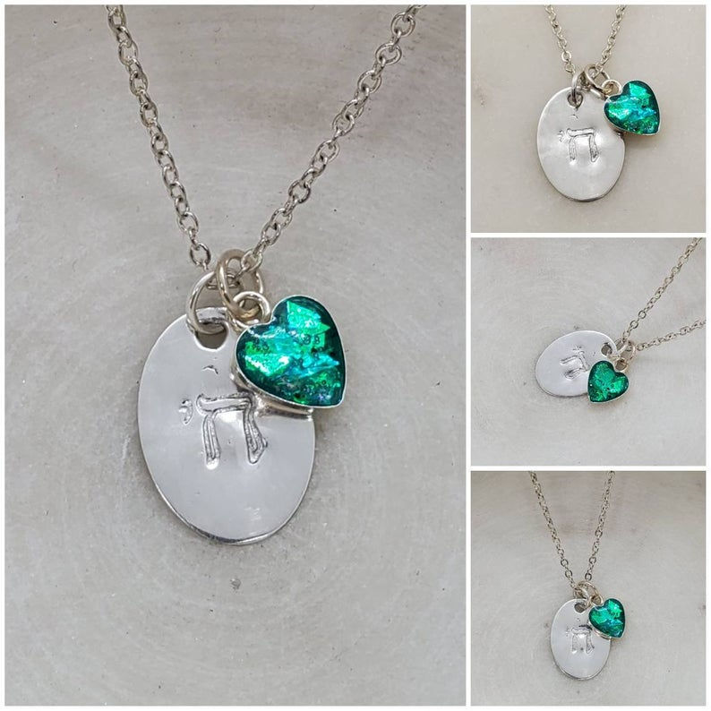 Cremation Sterling Silver Chai Heart Memorial Ash Pendant/Memorial Ash Jewelry