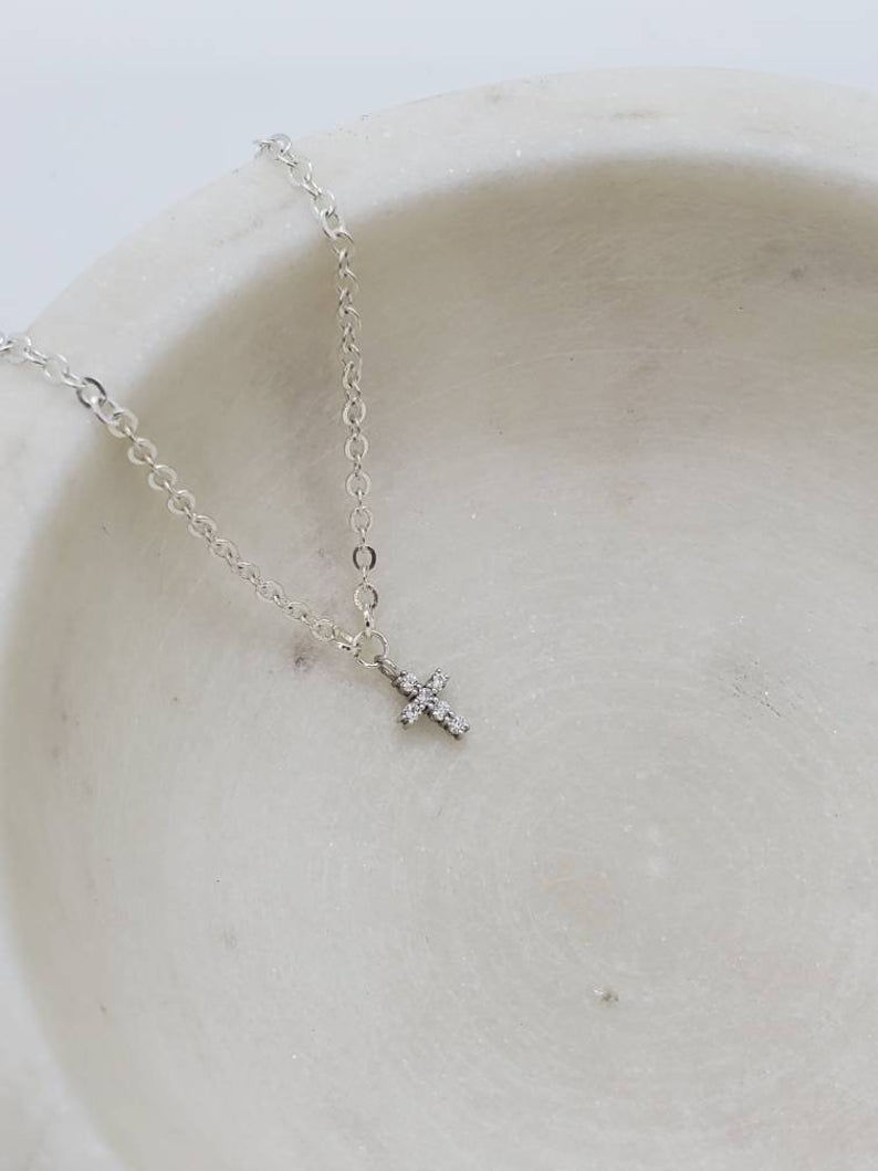 Thumbnail: Studiodragonfly19 Gem Stone Minimalist CZ Sterling Silver Cross Cremation Memor