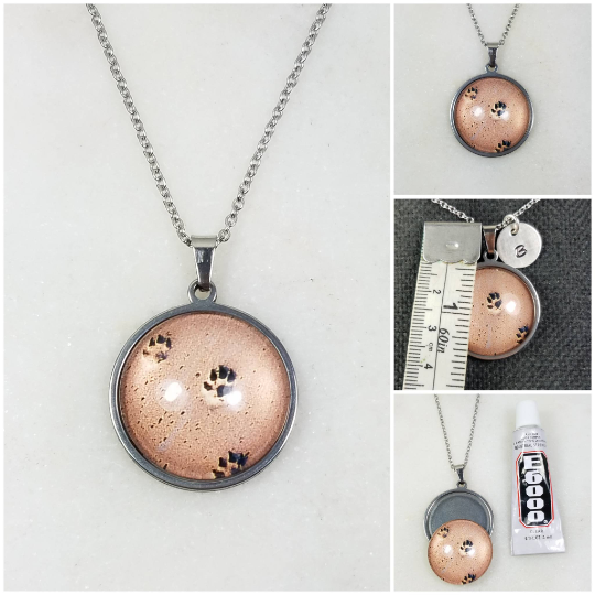 Thumbnail: DYI Memorial Ash Cremation Dog Footprints on Sand Photo Glass Pendant Necklace