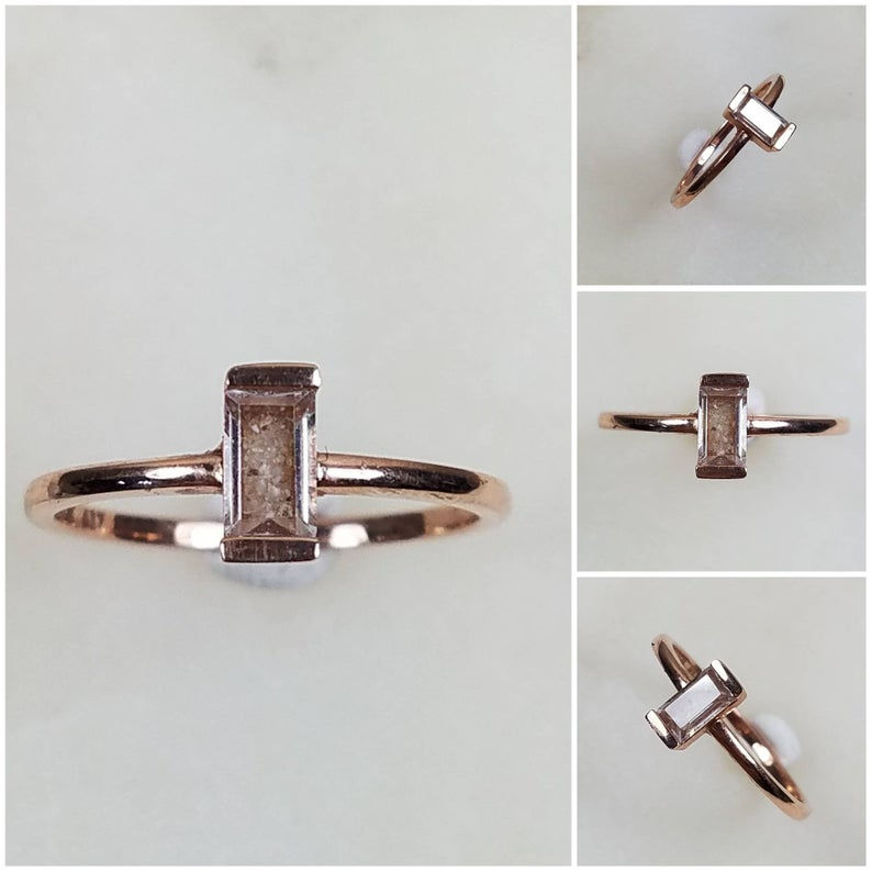Thumbnail: Studiodragonfly19 Memorial Ash Minimalist 10k Gold Diamond  Baguette Bezel 