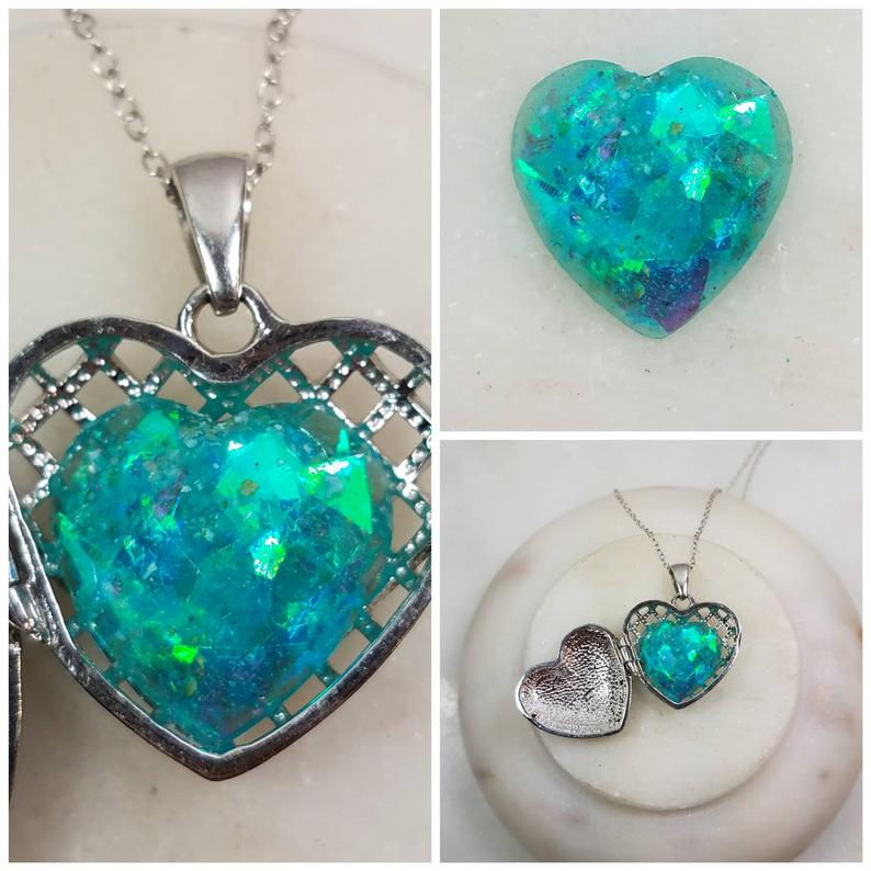 Thumbnail: Memorial Ash Sterling Silver Heart Stone Locket Pendant Necklace/Cremation Penda