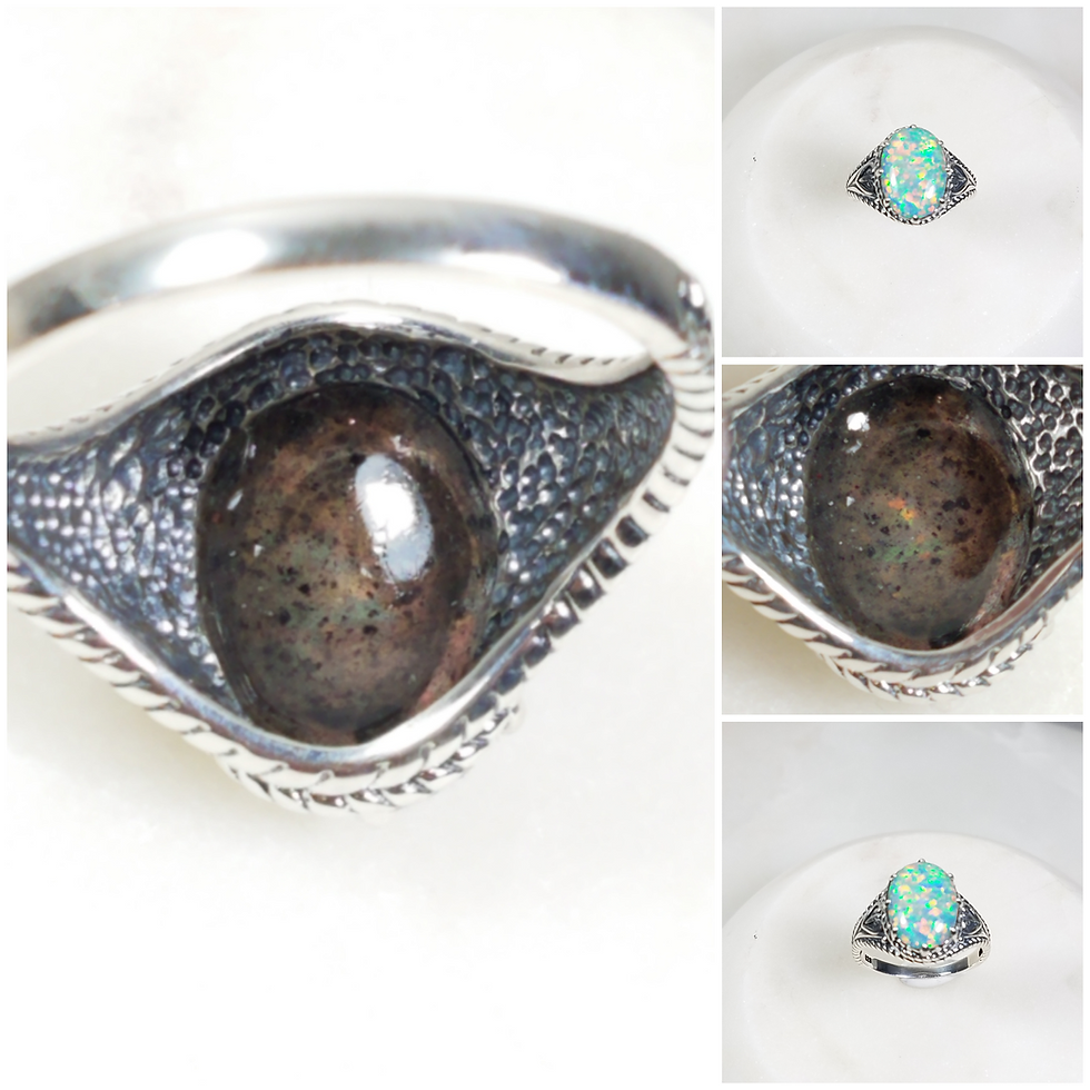 Thumbnail: Studiodragonfly19 Cremation Oval Gem Stone Sterling Silver Ornate Ring