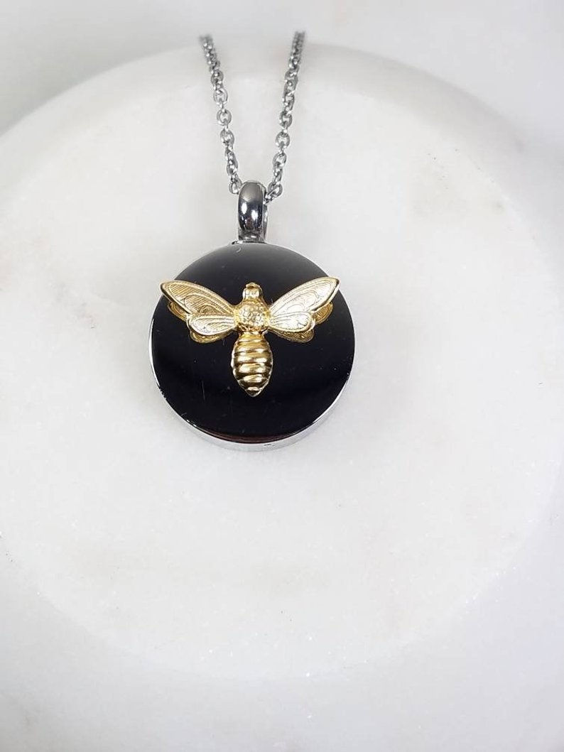 Thumbnail: Memorial Ash Stainless Steel Cremation Bee Urn Necklace/Cremation Pendant/Cremat