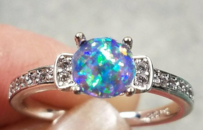 Thumbnail: Memorial Ash Stone Sterling Silver White Gold Plated Ring/Cremation Jewelry/More