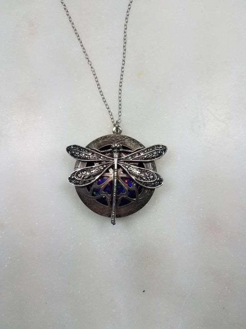 Thumbnail: Memorial Ash Vintage Dragonfly Locket Pendant Necklace/Cremation Pendant/Pet Mem