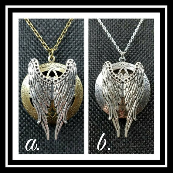 Thumbnail: Memorial Ash Bronze or Silver Angel Wing Locket Pendant Necklace