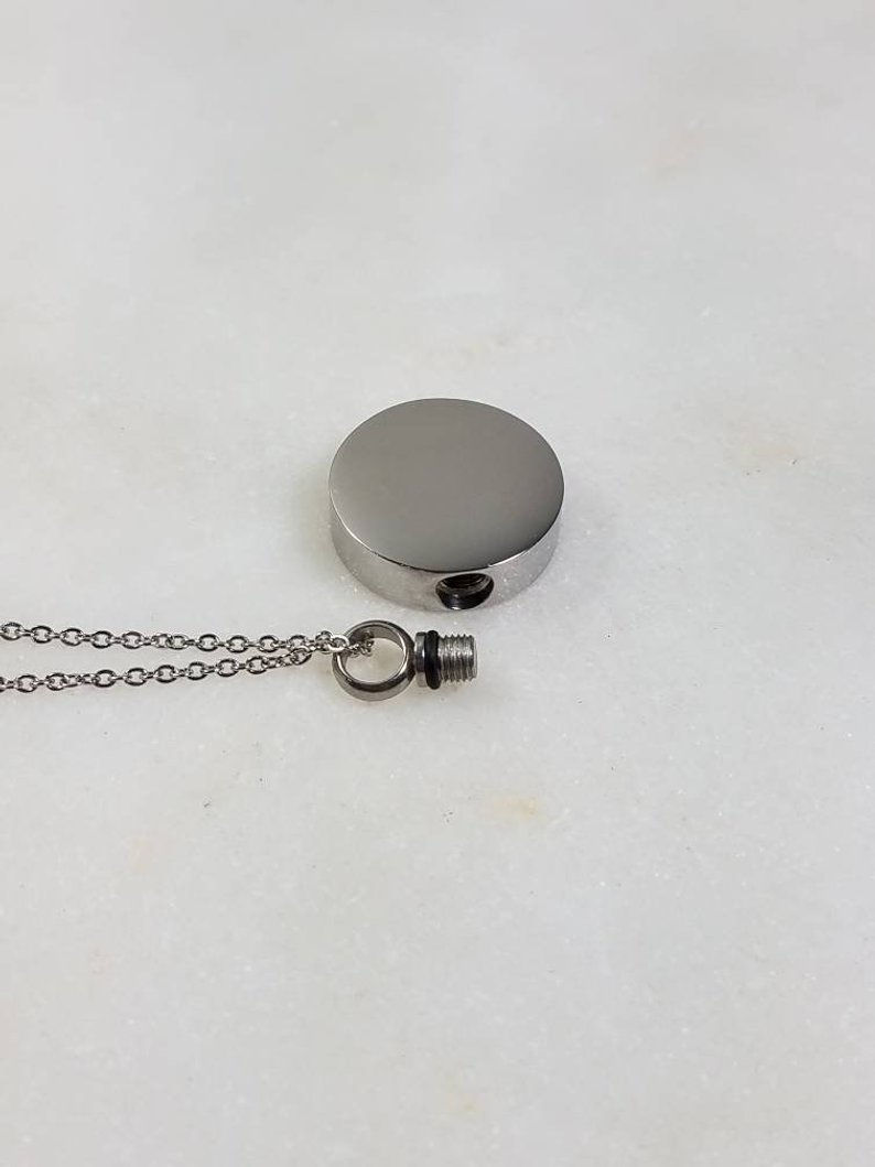 Thumbnail: Memorial Ash Stainless Steel Cremation Round Thistle Urn Necklace/Cremation Pend