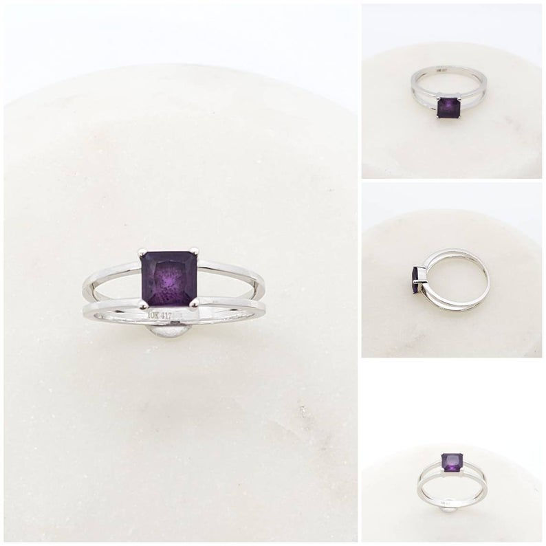 Thumbnail: Studiodragonfly19 Memorial Ash Minimalist 10k Gold Princess Cut Amethyst Cremati