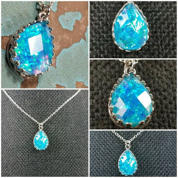 Thumbnail: Sterling Silver or Brass Memorial Ash Faceted Tear Drop Stone Necklace
