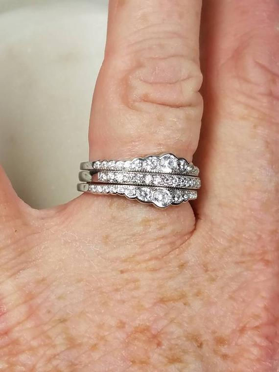 Thumbnail: Studiodragonfly19 Memorial Ash Minimalist 10k Gold CZ 3 Set Ring