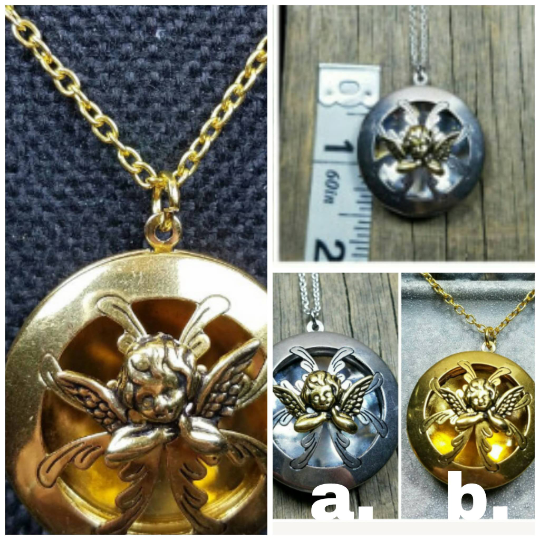 Thumbnail: Memorial Ash Cremation Cherub Locket Pendant Necklace
