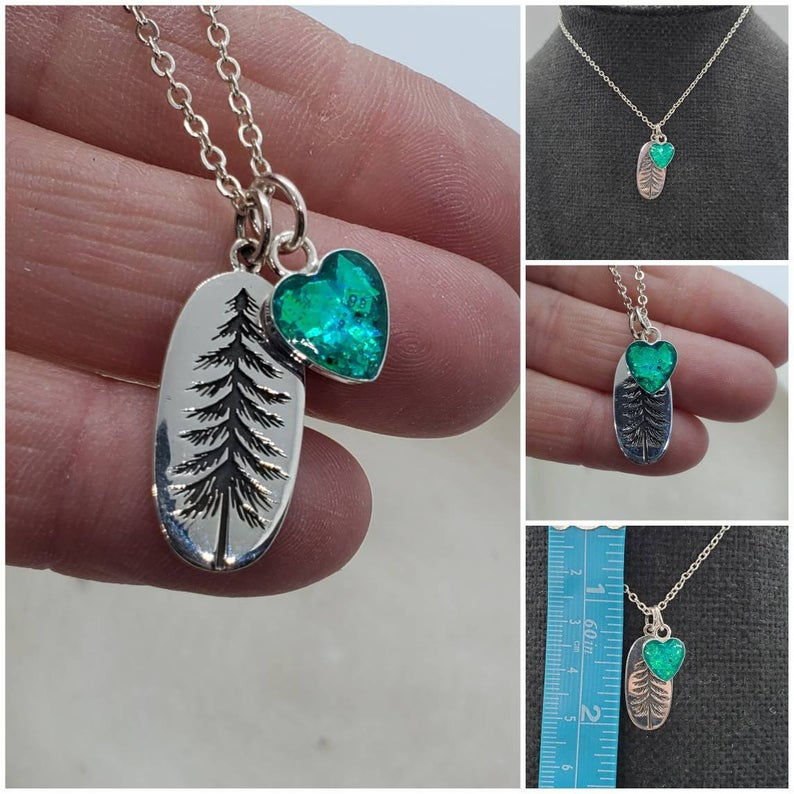 Thumbnail: Memorial Ash Sterling Silver Pine Tree Sterling Silver Heart Pendant Necklace/