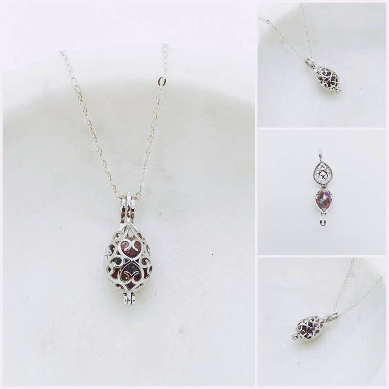 Memorial Ash Sterling Silver  Drop Locket Pendant Necklace/Cremation Pendan