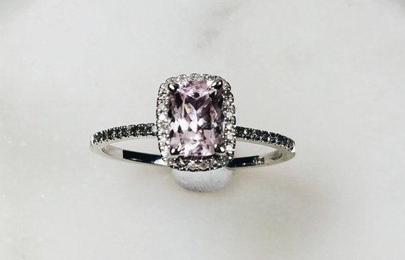 Studiodragonfly19  Ash Pink Morganite 10kt Sterling Silver Diamond Ring