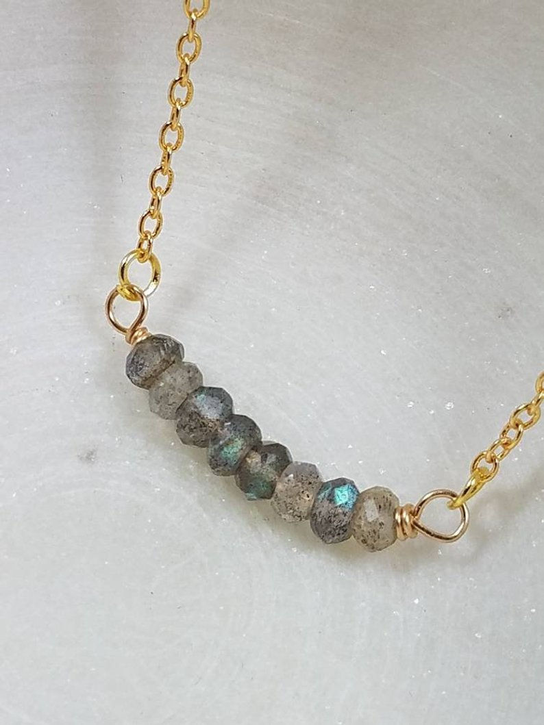 Thumbnail: Studiodragonfly19 Cremation Faceted Labradorite Stone Memorial Ash Bracelet/Memo