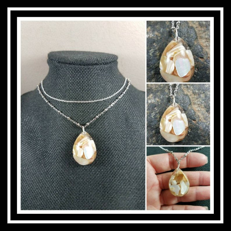Thumbnail: Drop Memorial Beach Shell Pendant /Memorial Jewelryh Stone Necklace/ Memorial As