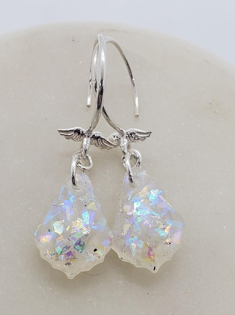 Thumbnail: Sterling Silver Memorial Ash Angel Wing Crystal Earrings