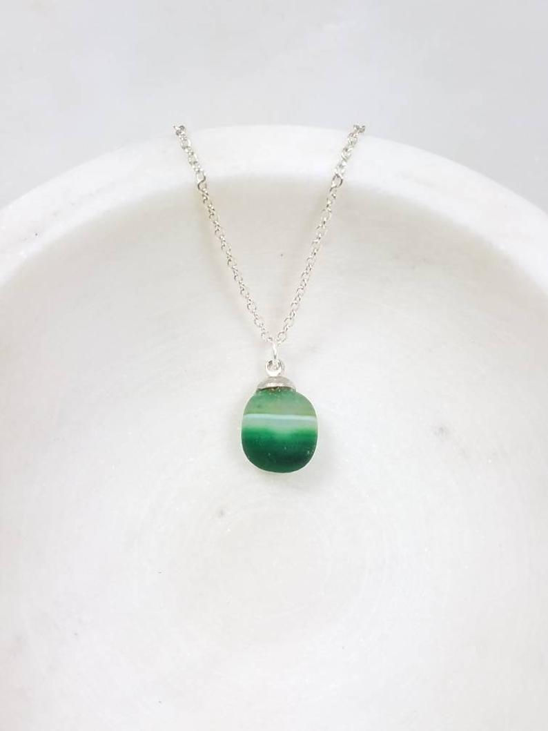 Thumbnail: Studiodragonfly19 Cremation Green Stone Memorial Ash Pendant/Memorial Ash Jewelr