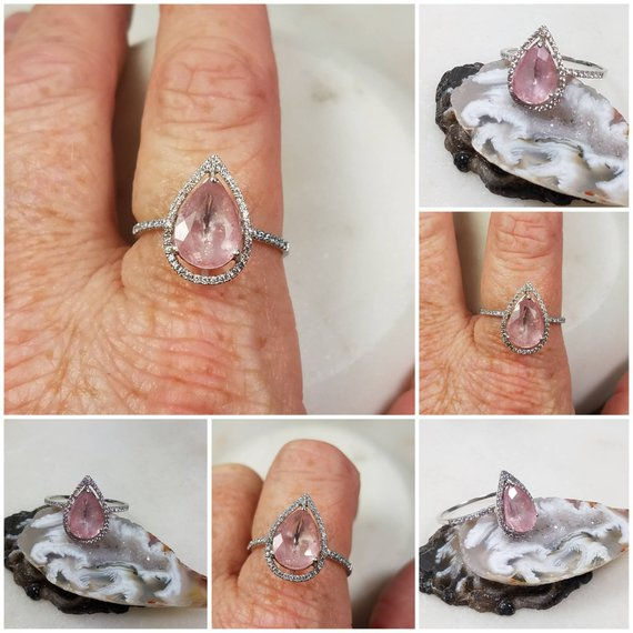 Thumbnail: Studiodragonfly19  Pink Morganite 10kt  Gold, Sterling Silver Diamond  Ring