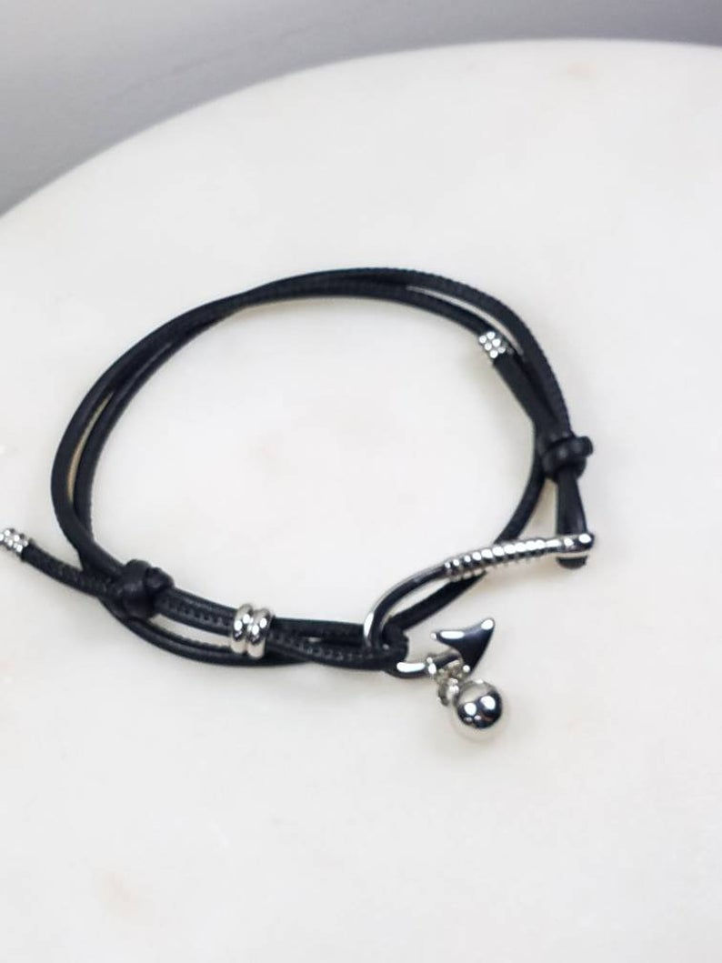 Thumbnail: Memorial Ash Stainless Steel Fishing Hook Sphere Cremation Urn Initial Charm