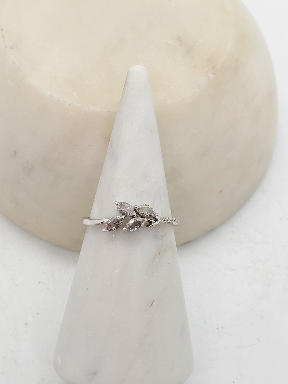 Thumbnail: Memorial Ash Minimalist Gold Diamond Marquis Leaf Ring