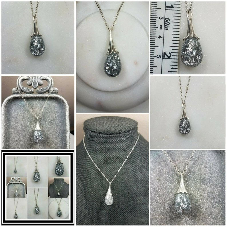 Thumbnail: Memorial Ash Sterling Silver Drop Necklace/Cremation Pendant/ Pet Memorial Jewel