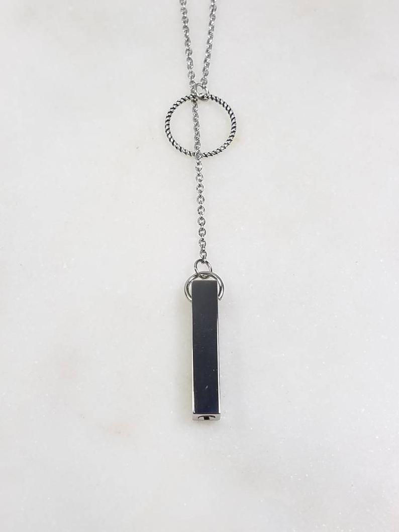 Thumbnail: Memorial Ash Stainless Steel Cremation Lariat Vertical Urn Necklace/ Pendant/Cre