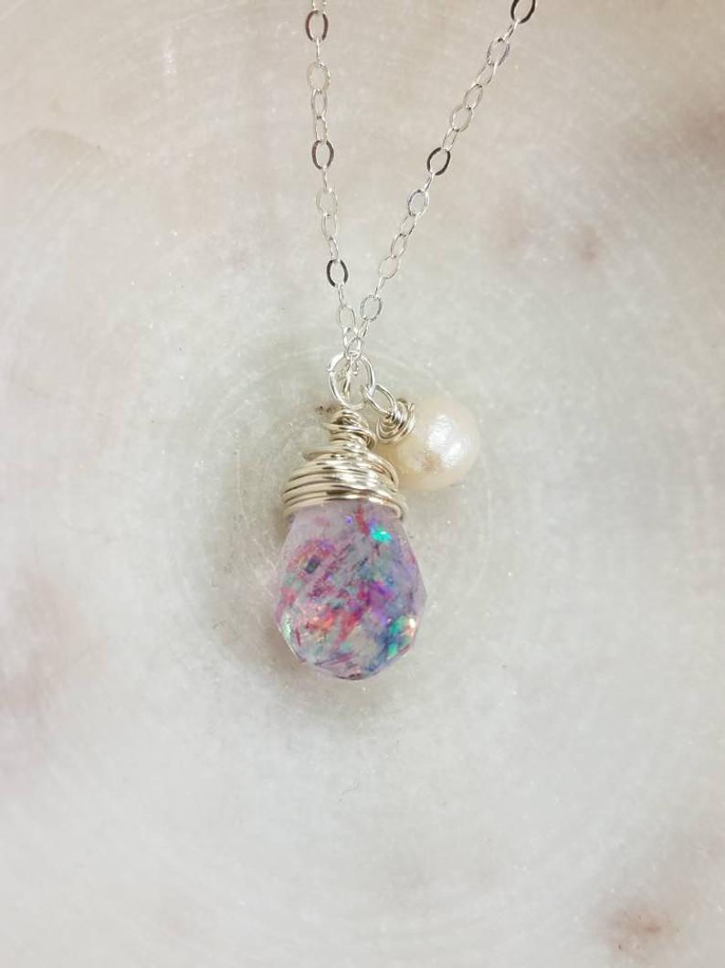 Thumbnail: Memorial Ash Faceted Crystal Pearl Pendant Necklace/Cremation Memorial Necklace/