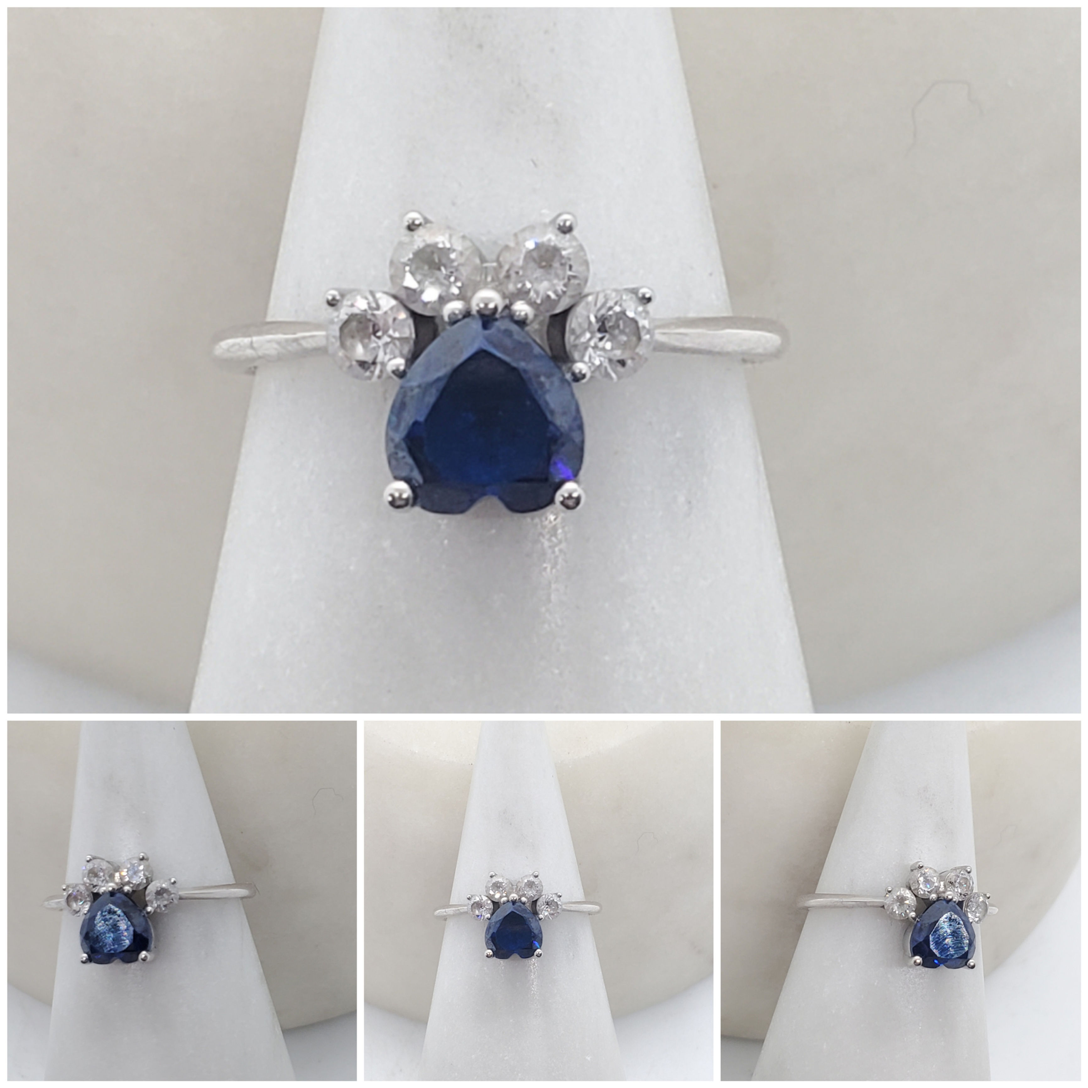 Memorial Cremation Ash Paw Heart Sapphire Cubic Zirconia Ring