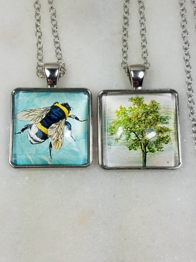 Thumbnail: DYI Memorial Ash Cremation Tree or Bumblebee Photo Glass Pendant Necklace