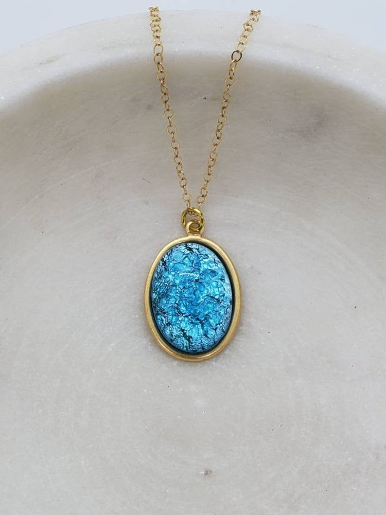 Thumbnail: Studiodragonfly19 Cremation Czech Opal Glass Stone Memorial Ash Necklace