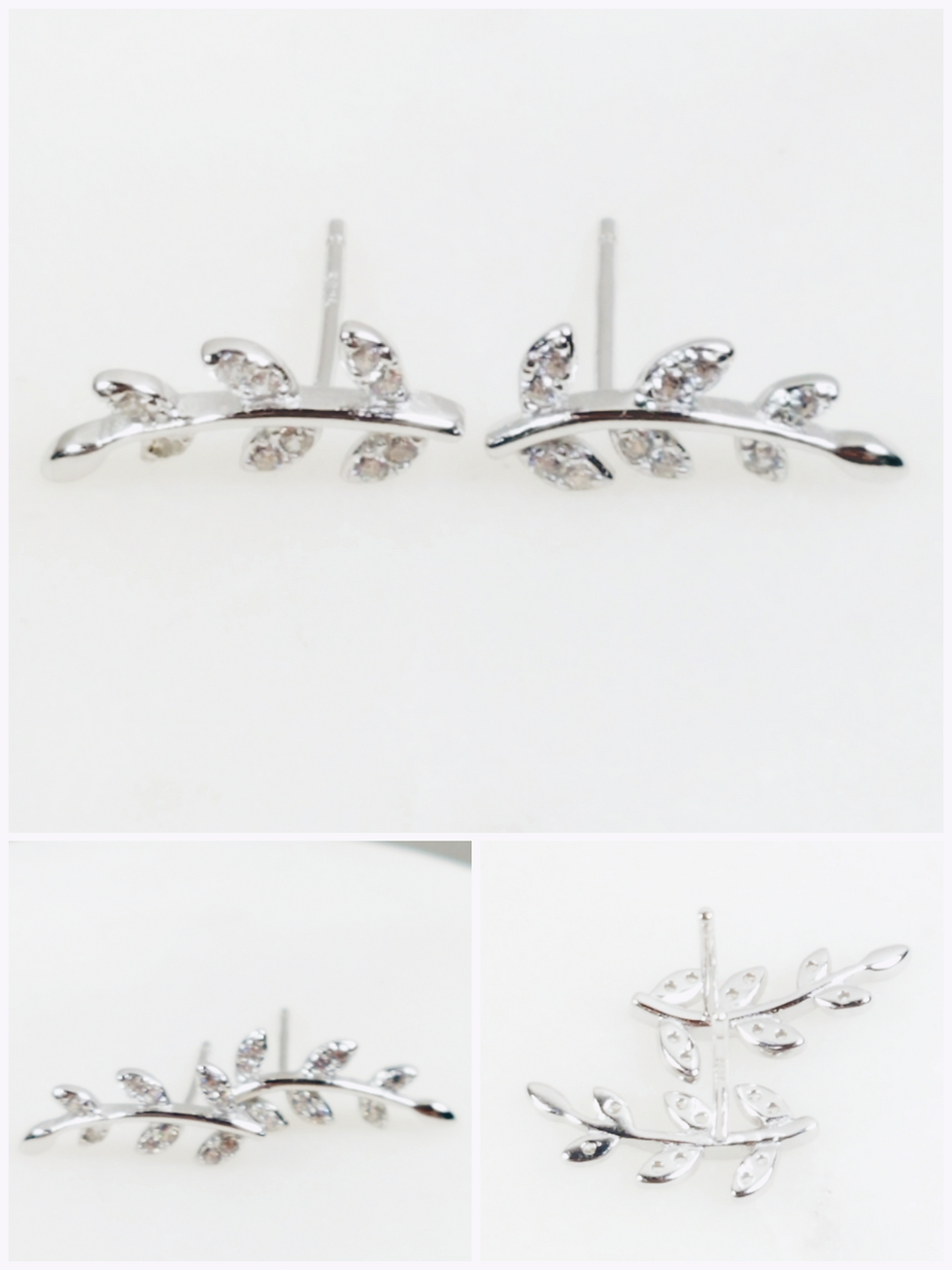 Thumbnail: Studiodragonfly19 Cremation Leaf Sterling Silver CZ Stone Earrings/ Memorial Ash