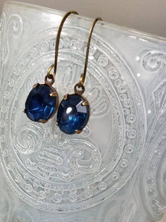 Thumbnail: Studiodragonfly19 Cremation Vintage Montana Blue Crystal Stone Earrings