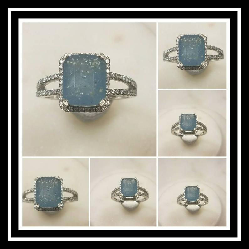 Thumbnail: Sterling Silver and Diamond Memorial Cremation Jewelry/ Ash Memorial Ring /Pet M