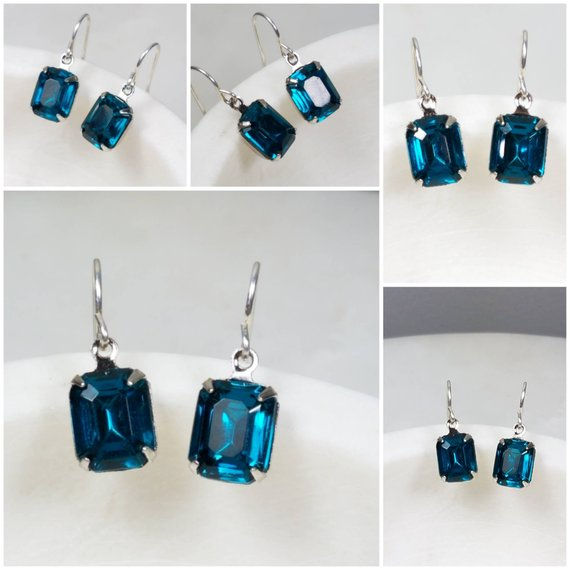 Studiodragonfly19 Cremation Vintage Blue Glass Stone Memorial Ash Earrings