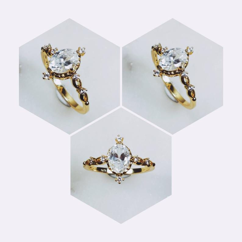 Thumbnail: Studiodragonfly19 Memorial Ash Gold Oval CZ Ring/Memorial Ash JewelryPet Memoria
