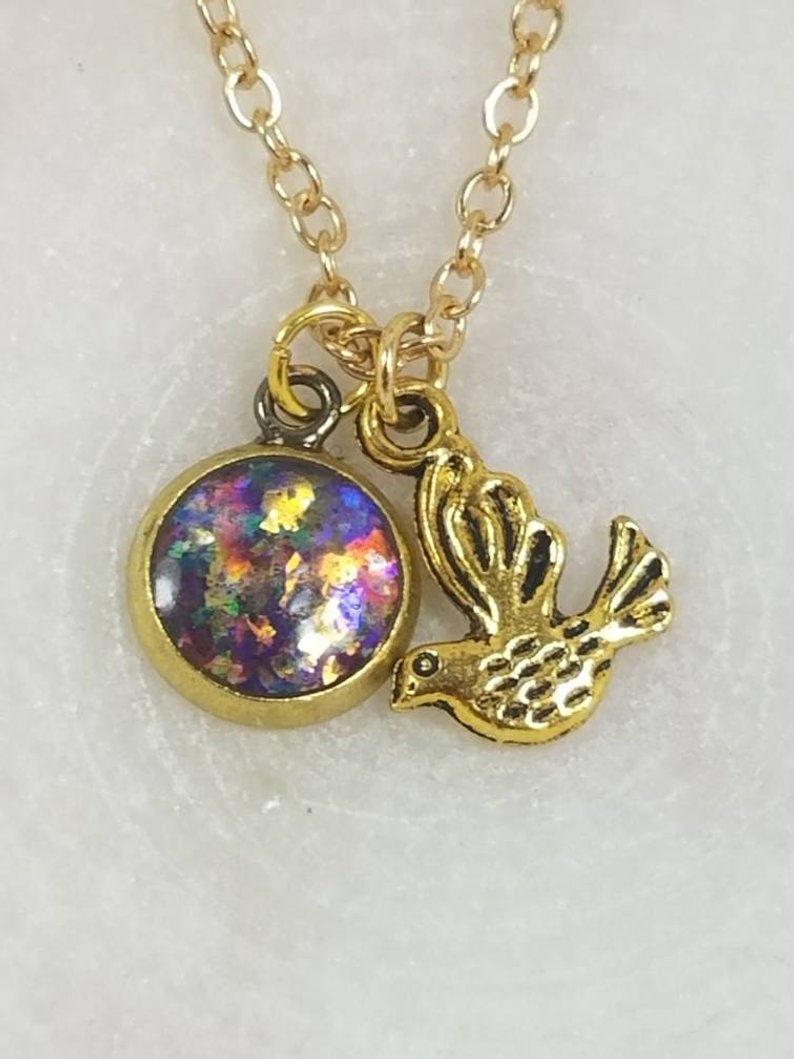 Thumbnail: Memorial Ash Round Brass Bird Charm Pendant Necklace/ Memorial Jewelry/ Ash Neck