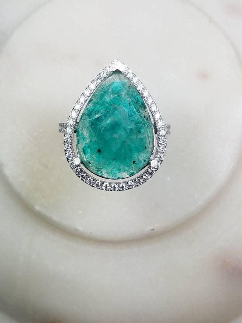 Thumbnail: Sterling Silver Cubic Zirconia PearMemorial Cremation Jewelry/ Ash Memorial Ring