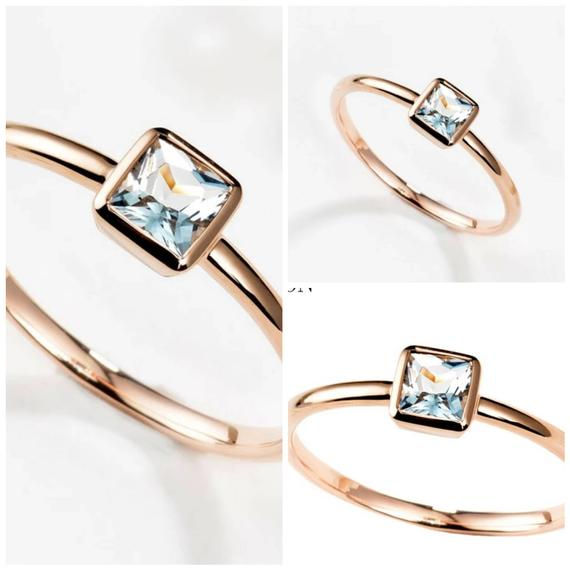 Thumbnail: Studiodragonfly19 Memorial Ash 14k Yellow,Rose,White Gold Aquamarine Ring