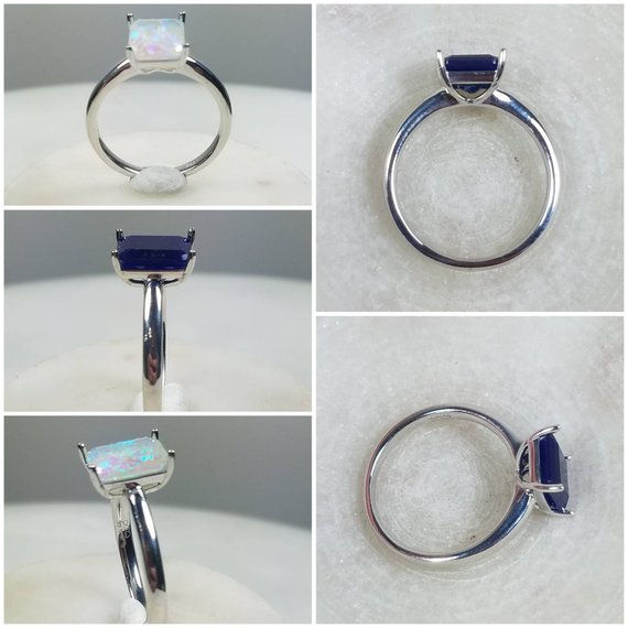 Thumbnail: Memorial Ash Emerald Cut Cremation Sterling Silver Solitare Ring