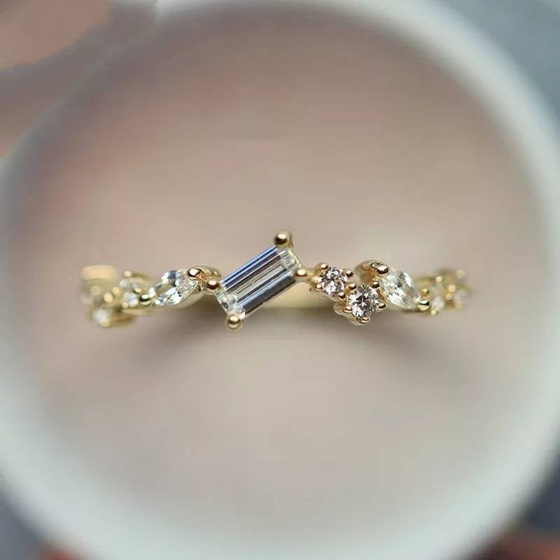 Thumbnail: Memorial Ash Minimalist Gold  CZ Baguette Leaf Ri