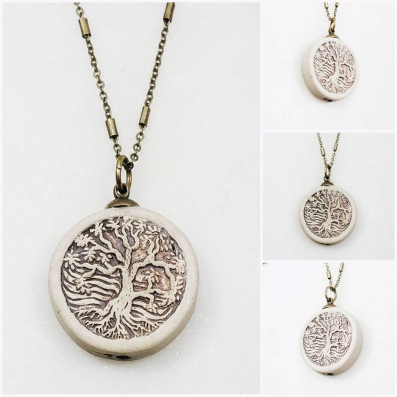 Thumbnail: Studiodragonfly19 Cremation Ceramic Tree of Life Memorial Ash Pendant/Memorial A