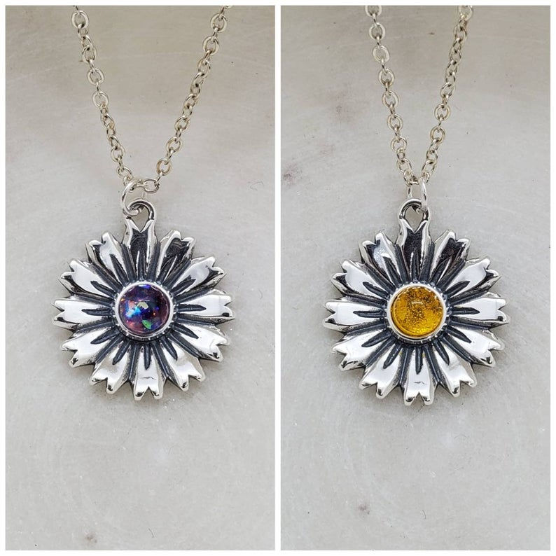 Thumbnail:  Memorial Ash Cremation Sterling Silver Daisy Pendant/Memorial Jewelry/Ash