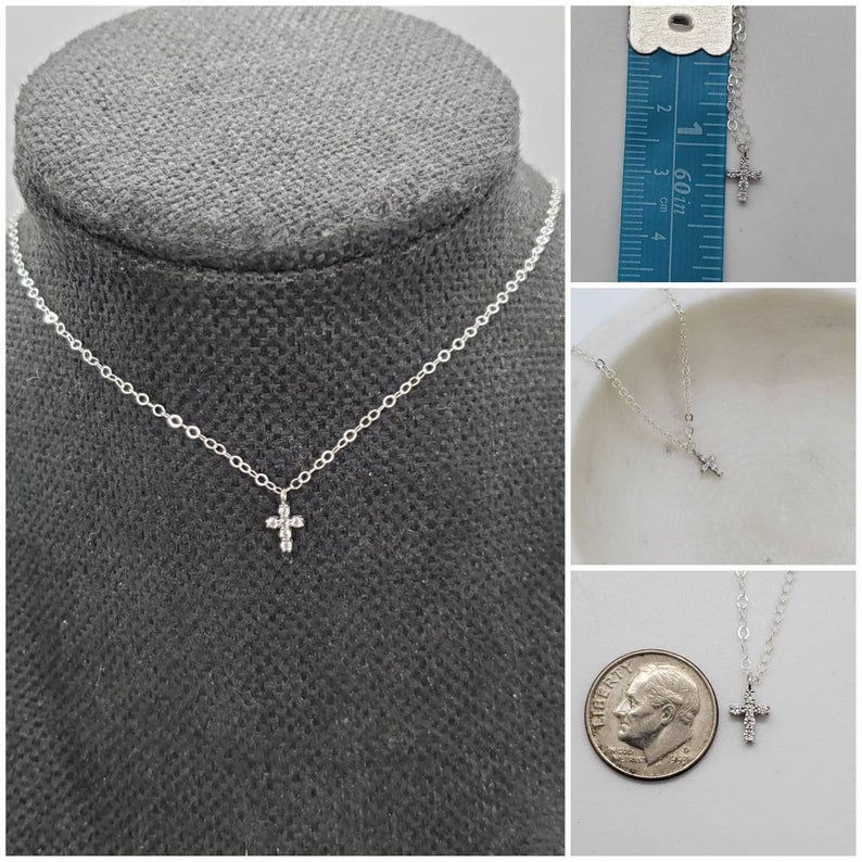 Thumbnail: Studiodragonfly19 Gem Stone Minimalist CZ Sterling Silver Cross Cremation Memor