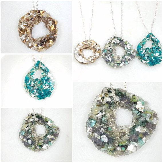 Thumbnail: Geode Memorial Ash Crystal Pendant/Memorial Ash Jewelry/ Pet Memorial Pendant